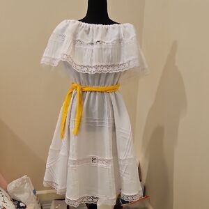 Handmade Traditional Mexican Dress W Detachable Belt (Fits USA 0-6)